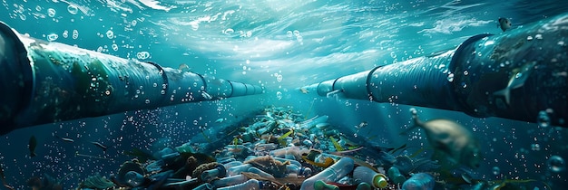 La tecnología de limpieza del océano utiliza una variedad de peces para limpiar el océano como se ve en esta imagen con una variedad de pescados nadando en el agua azul