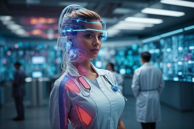 Foto tecnologia médica a redednarede de saúde digital em hologramas médico futurista
