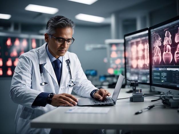 Tecnologia médica A tecnologia AI é utilizada por médicos para diagnosticar, aumentando a precisão