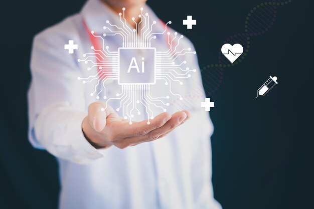 Foto tecnología médica los médicos utilizarán robots de ia para diagnosticar la atención y aumentar la precisión del tratamiento del paciente en el futuro investigación médica y desarrollo de innovación