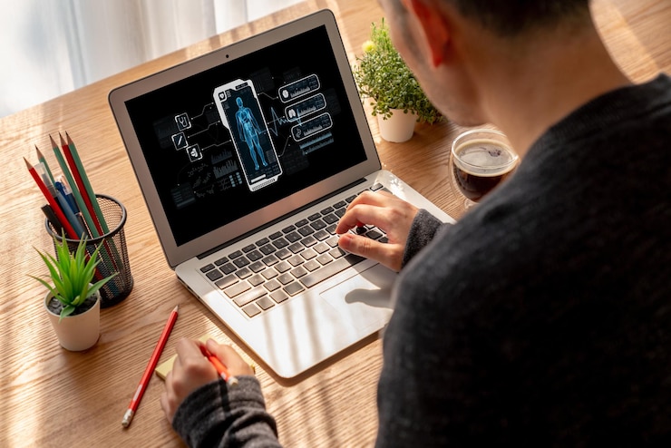Foto tecnología médica y software informático futurista para la salud