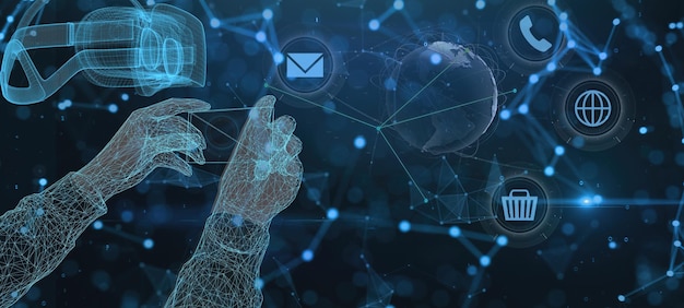 Tecnología de metaverso de renderizado 3d y móvil para conectar compras en línea, reuniones, banca en el mundo real