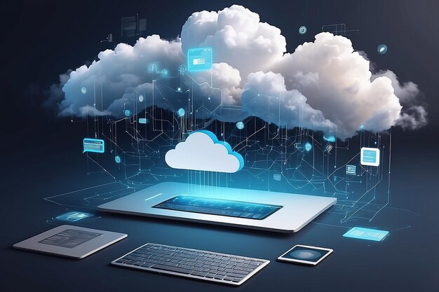 Tecnología moderna de computación en la nube Fondo del concepto de web digital integrada Intercambio de datos