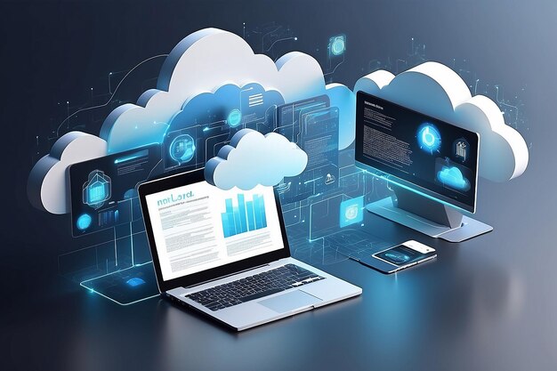 Tecnología moderna de computación en la nube Fondo del concepto de web digital integrada Intercambio de datos