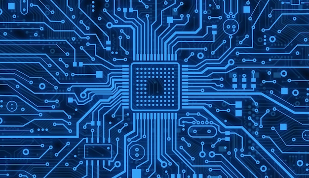 Tecnologia moderna Microcircuito de computador azul como fundo vista superior Ilustração