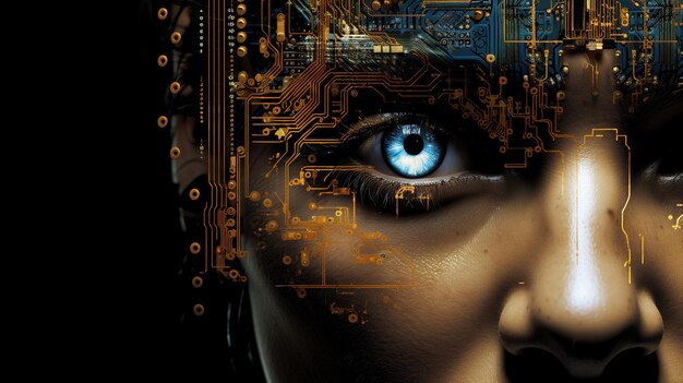 Foto tecnología mujer cyborg futurista inteligencia artificial tecnología trans humano