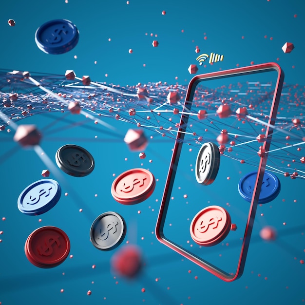 tecnología de negocios digital concepto 3D moneda dinero diseño ilustración 3D finanzas comercio
