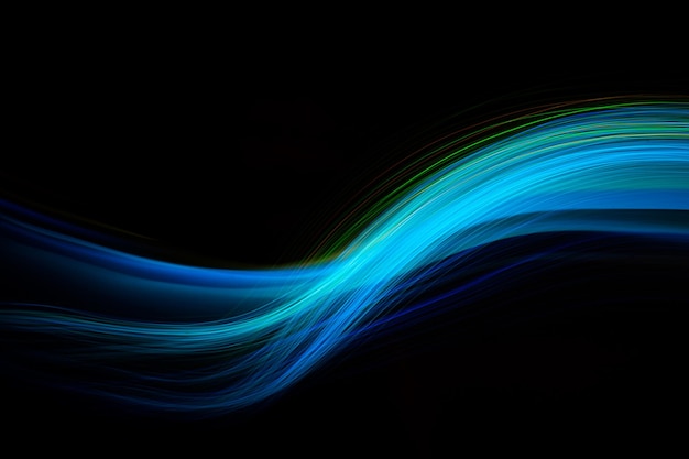 La tecnología de neón raya ondas de líneas digitales azules y verdes sobre fondo negro