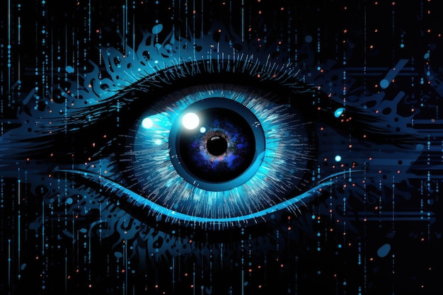 Tecnología de ojos robóticos e inteligencia artificial concepto ilustración digital IA generativa