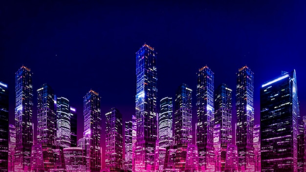 Tecnología paisaje de la ciudad nocturna inteligente panorama futurista fondo de la ciudad digital concepto de internet de datos empresariales