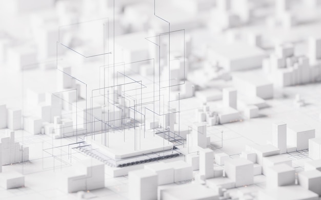 Tecnología de placa de circuito y núcleo de renderización 3D Ilustración 3D