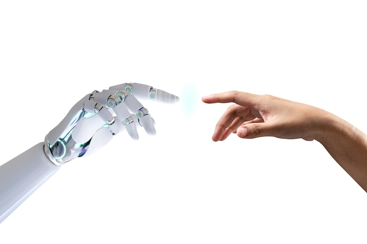 Foto tecnologia png toque humano cortado remake moderno de a criação de adão