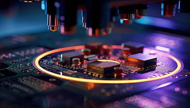 Tecnología de procesamiento ultrafino Fabricación de microchips Fondo de tecnología de placas base IA generativa
