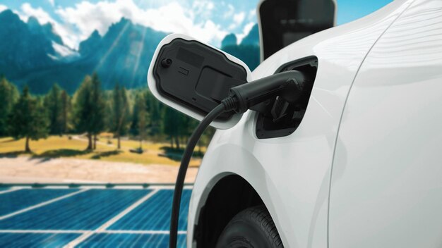 Tecnología progresiva de energía renovable y limpia de vehículos eléctricos y células solares