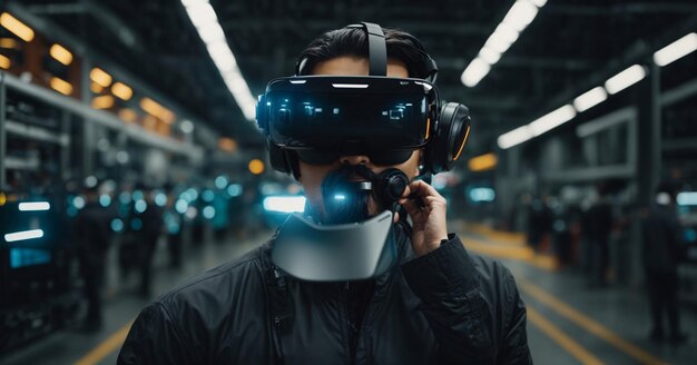 Foto tecnología de realidad virtual del futuro para la gestión innovadora de almacenes de realidad virtual