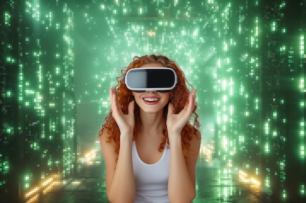 Foto tecnologia realidade virtual entretenimento e pessoas conceito sorridente jovem mulher realidade virtual