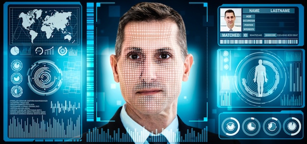 Foto la tecnología de reconocimiento facial escanea y detecta el rostro de las personas para su identificación