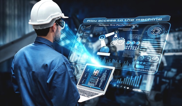 Tecnología de reconocimiento facial para que el trabajador de la industria acceda al control de la máquina