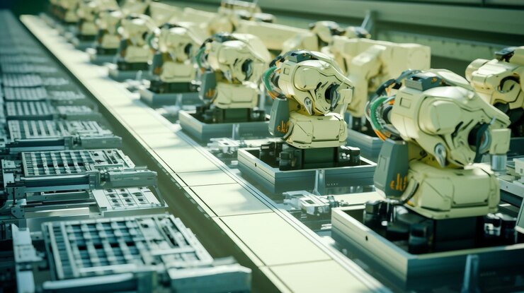 Foto tecnología robot panel de brazo máquina solar industrial