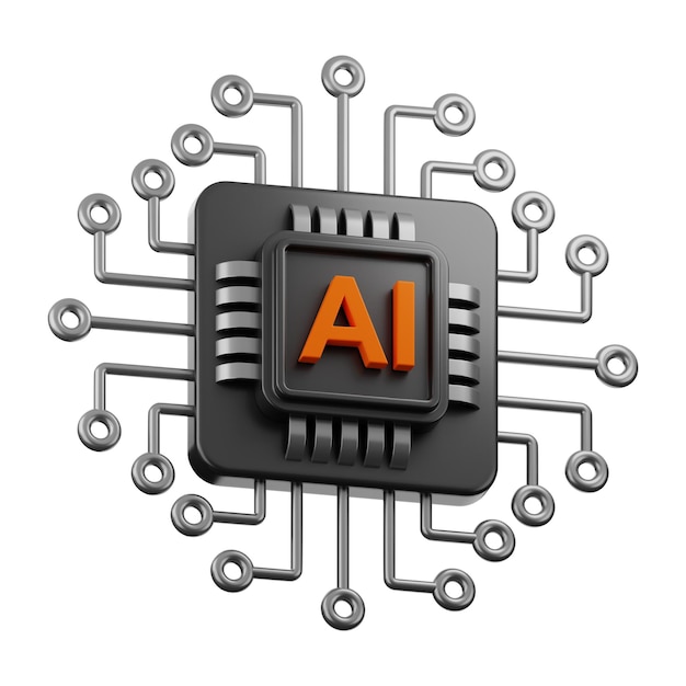 Tecnología robótica premium icono de chip de inteligencia artificial representación 3d sobre fondo aislado