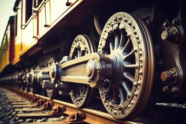Foto tecnología de ruedas de trenes ferroviarios industriales perspectiva de primer plano concepto de fondo