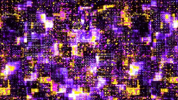 Tecnología de textura de mosaico movimiento colorido patrón pixelado con líneas de código