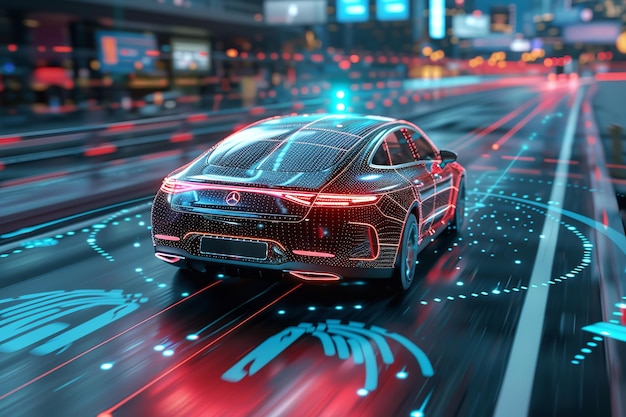 Tecnología utilizada por los coches inteligentes autónomos para el escaneo de carreteras Generative Ai