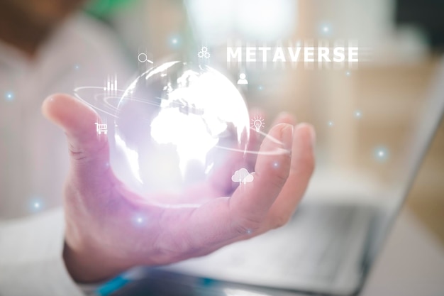 Tecnología virtual del metaverso. negocios a nivel mundial. megatendencias en internet para telecomunicaciones, finanzas e internet de las cosas