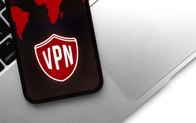 Tecnologia VPN no telefone móvel Foto de fundo do conceito de acesso anônimo e seguro à Internet