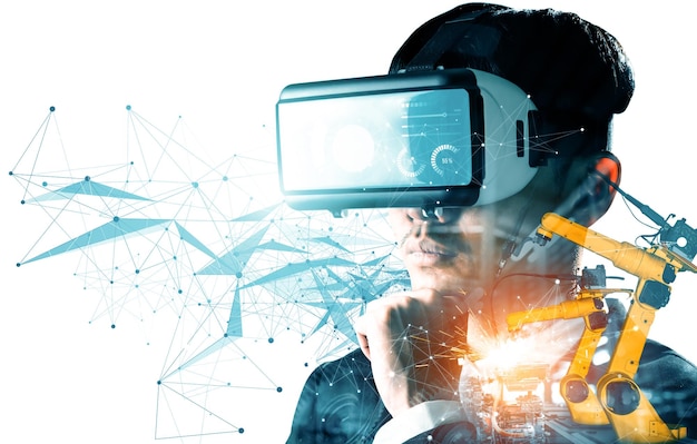 Tecnología de VR futura para el control del brazo del robot de la industria mecanizada