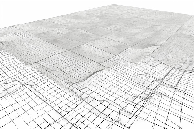 Tecnologia wireframe paisagem Vector perspectiva grade espaço digital malha em um fundo branco.