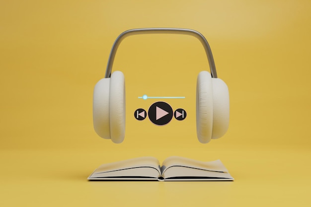 tecnologías modernas. escuchar un audiolibro con auriculares.