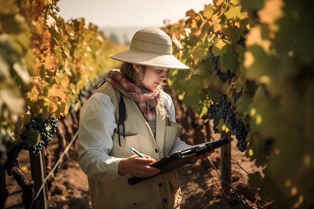 Foto tecnólogo vinícola verifica a qualidade das uvas