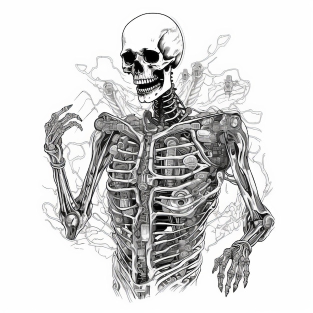 Tecnoorgânico Fusão Esqueleto Hiperdetailed Deathcore Tshirt Vector Gráfico