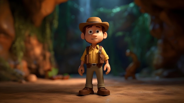 Ted ist ein Tiger-Abenteurer, ähnlich wie Indiana Jones, eine kreative und gutherzige Person mit großen Augen, einer kleinen Nase und einem lächelnden Mund. Generative Ai