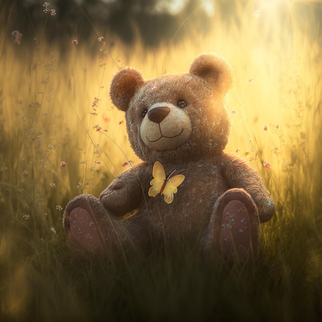 Teddybär auf einem Feld