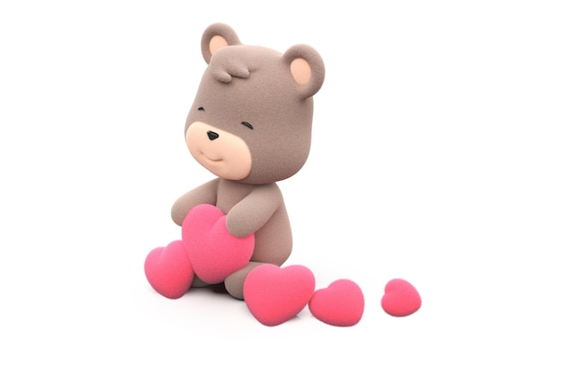 Teddybär hält einen Herzteddybär isoliert auf weißem Hintergrund 3D Render