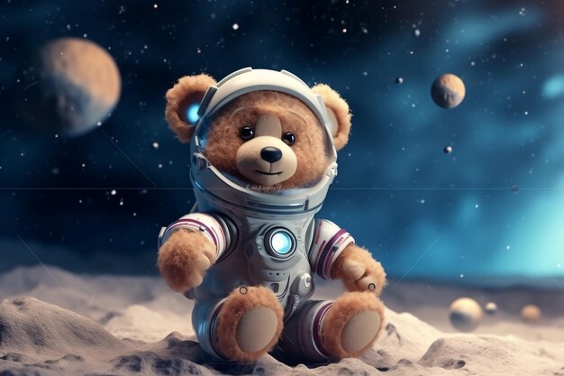 Teddybär im Weltraumabenteuer des Astronauten mit generativer KI