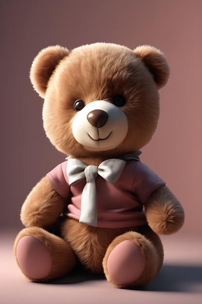 Teddybär in rosa Kleid und Fliege, 3D-Rendering