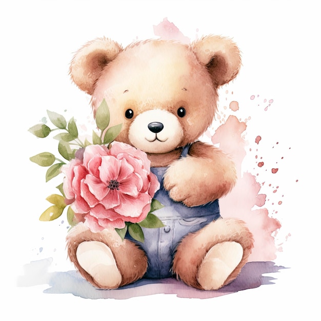 Teddybär mit Blumen Baby-Dusche