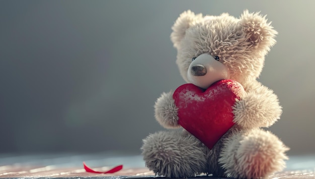 Teddybär mit einem roten Herz Valentinstagskonzept