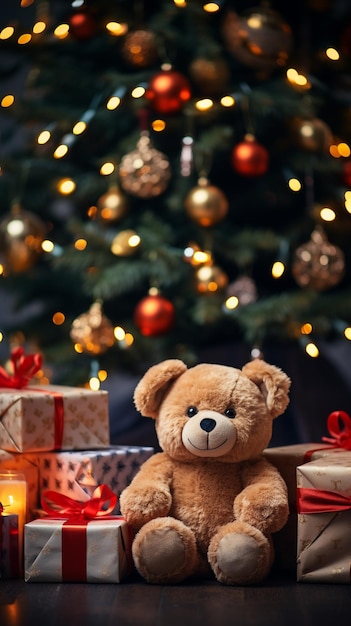 Teddybär mit Geschenk HD 8K Wallpaper Stock Photographic Image