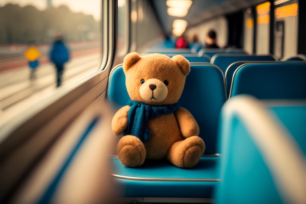 Teddybär sitzt allein in öffentlichen Verkehrsmitteln Einsamkeitskonzept Generative KI
