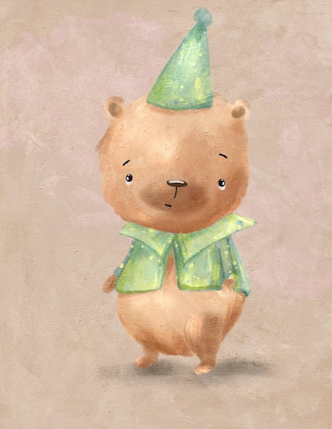 Teddybär, süßes Tier für Kinderzimmerdekoration, Grußkarte, Waldillustration, Cartoo