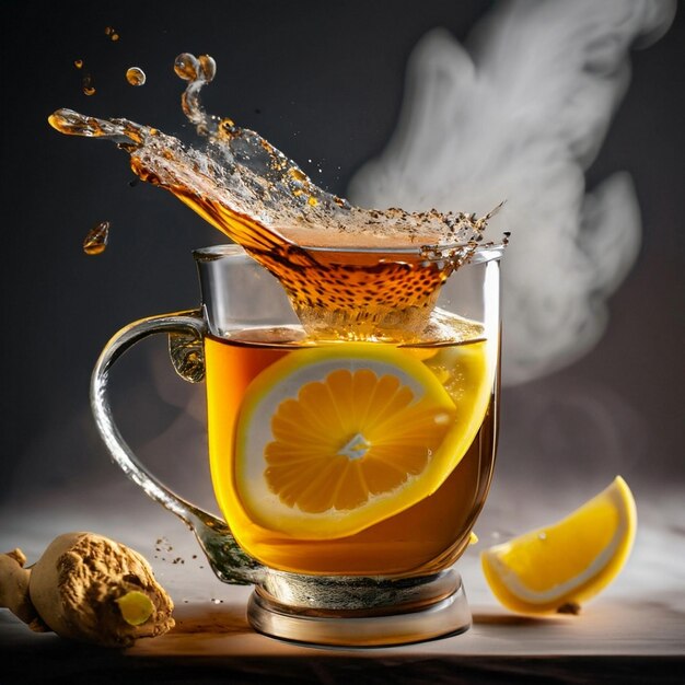 Tee auf einem Glas mit orangefarbenem Hintergrund