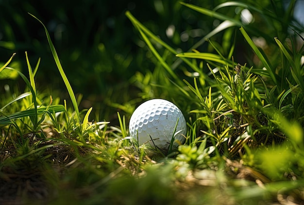 Tee de pelota de golf sentado en el césped al estilo de imágenes inspiradas en la naturaleza.