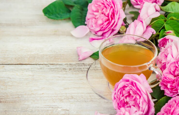 Foto tee, tee rose, rose, tiefenschärfe. natur.