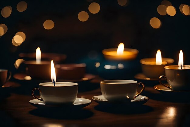 Teebecher mit einer Kerze in der Mitte