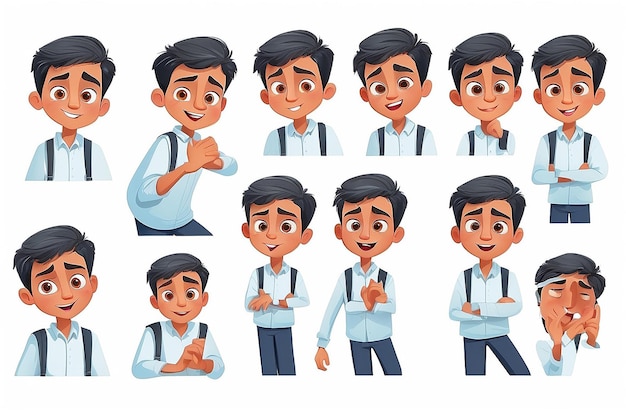 Teen Boy Vector Animation Creation Set Gesichtsemotionen Gesten Arabische muslimische emotionale Pose