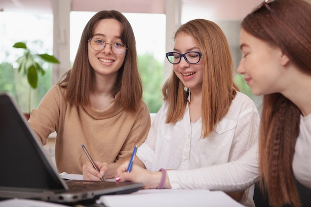 Teenage Klassenkameraden lernen zusammen